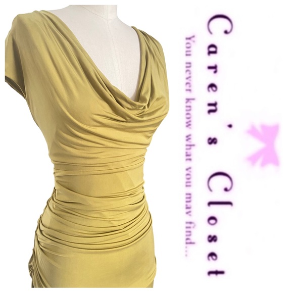 Andrew Marc Gold Stretch Jersey Ruched Body-con Cocktail Dress - Picture 7 of 10